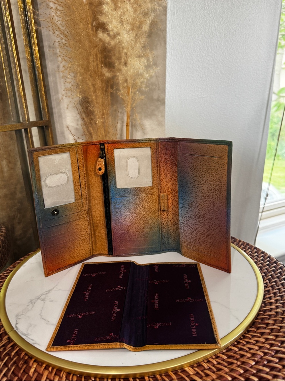 Anuschka Hand-Painted Peacock & Floral Card Holder - Teal, Blue, Green, Orange - Picture 7 of 10